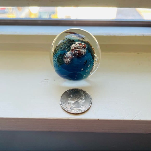 Josh Simpson Inhabited Planet Art Glass Paperweight Globe - Rare - Picture 8 of 8